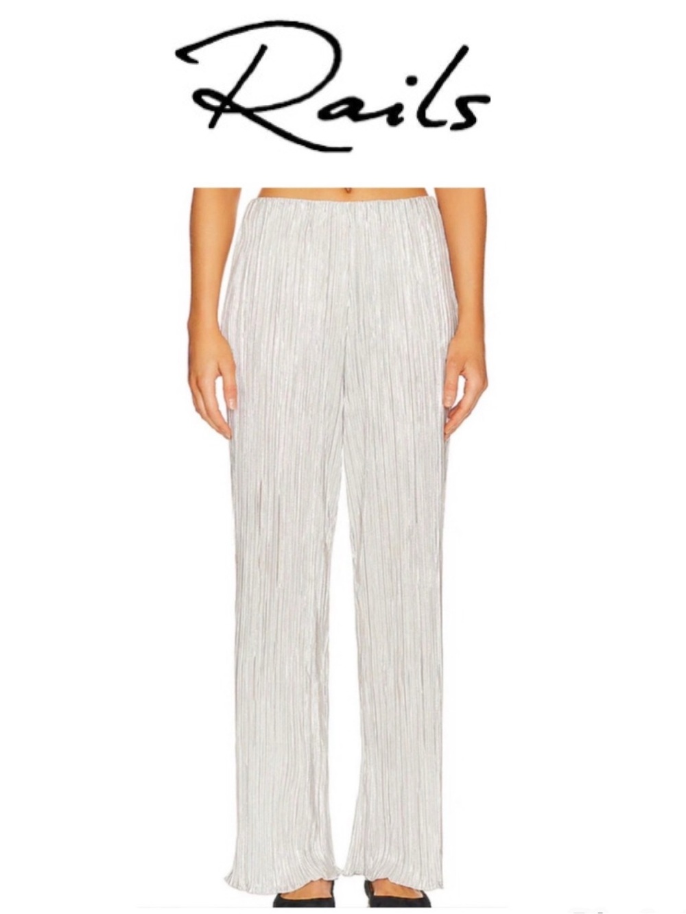 Rails “Rowan” Plisse Silver Pleated Wide-Leg Pants